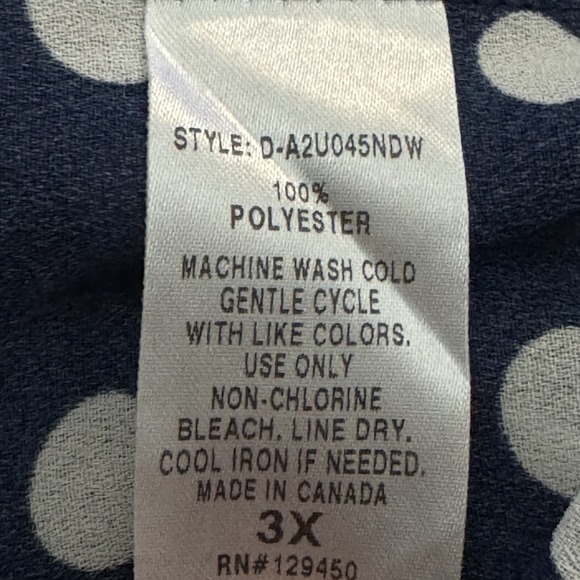 Come Vintage 3X Shirt Top Navy Blue Polka Dot Flutter Short Sleeve Round Neck - Picture 7 of 8
